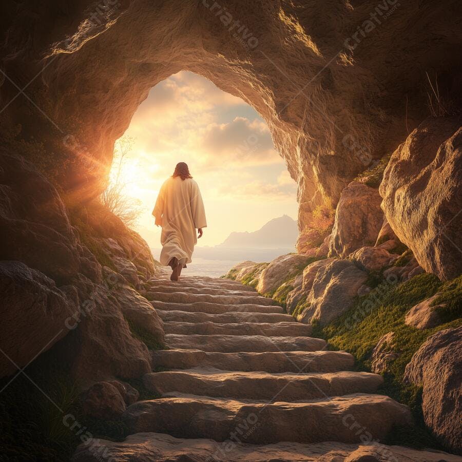 Jesus saindo do túmulo ao amanhecer