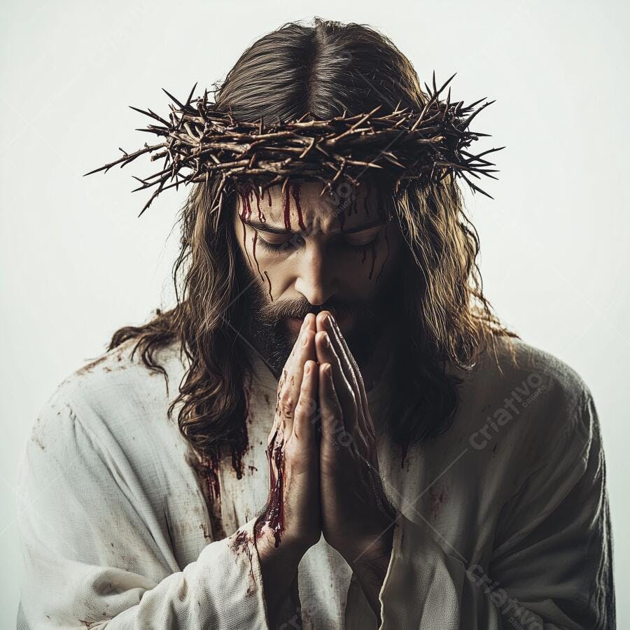 Jesus Cristo em oração com coroa de espinhos