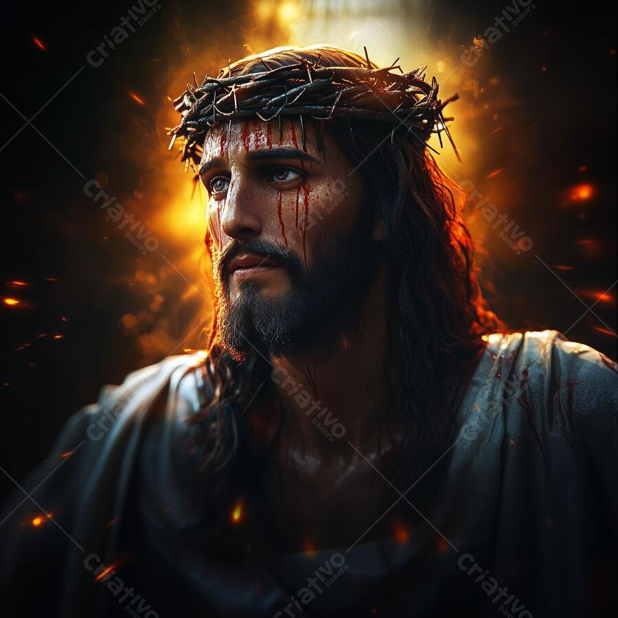 Jesus Cristo com coroa de espinhos e sangue