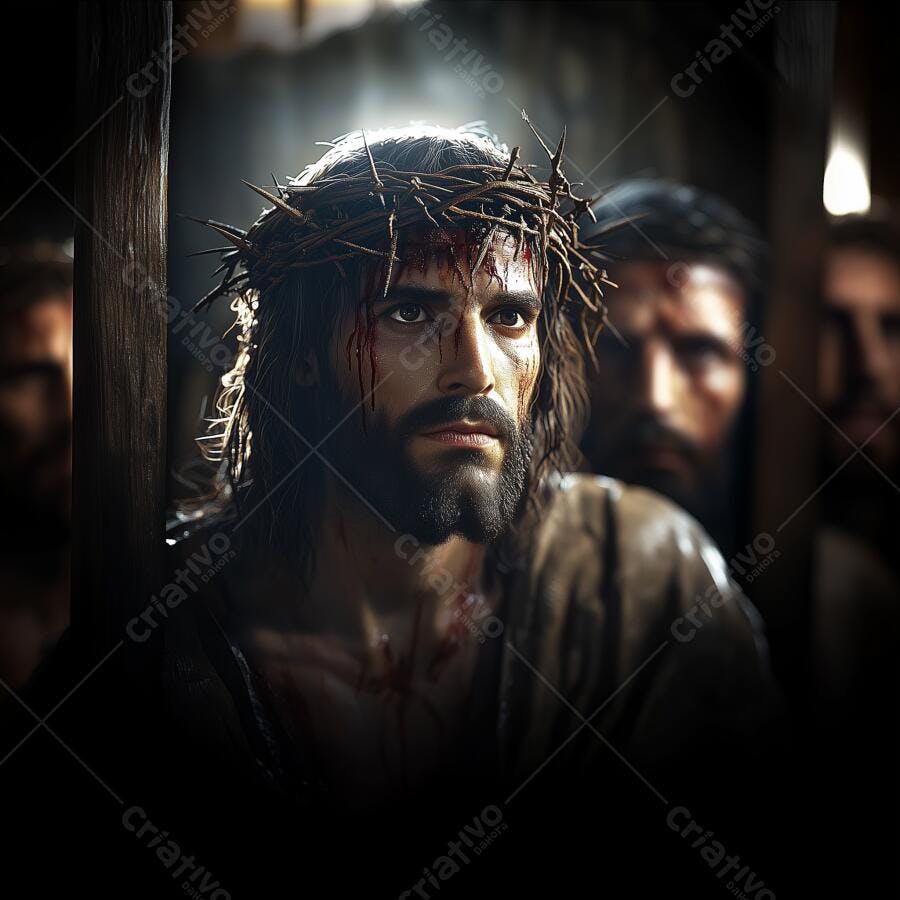 Jesus Cristo com coroa de espinhos e sangue
