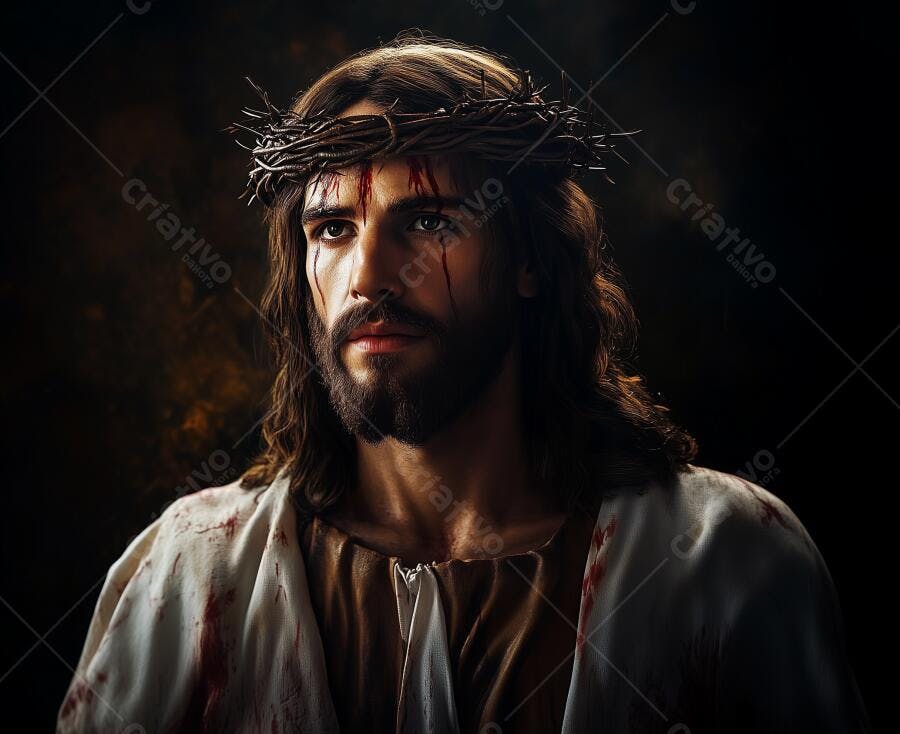 Jesus Cristo com coroa de espinhos e sangue