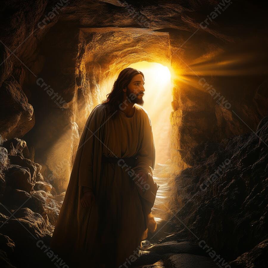 Jesus saindo do túmulo luz dourada