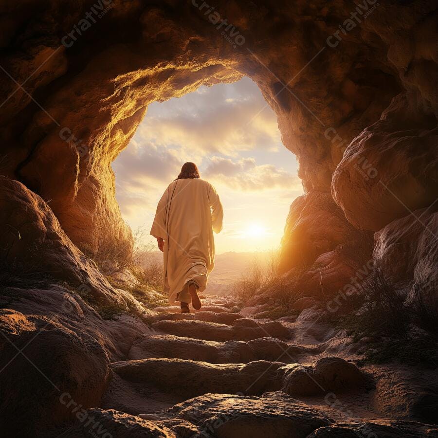 Jesus saindo do túmulo ao amanhecer
