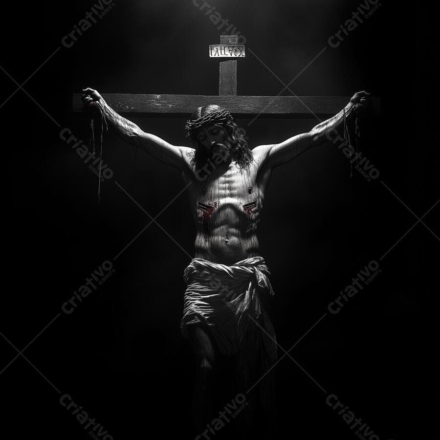 Jesus Cristo crucificado em preto e branco