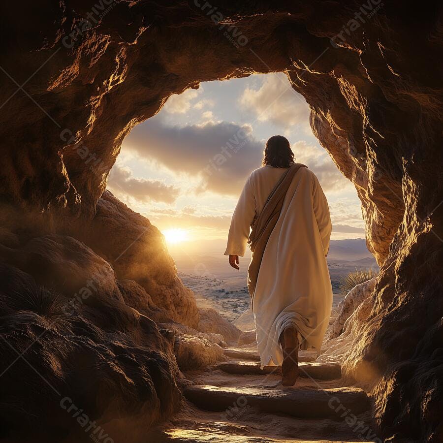 Jesus saindo do túmulo ao amanhecer