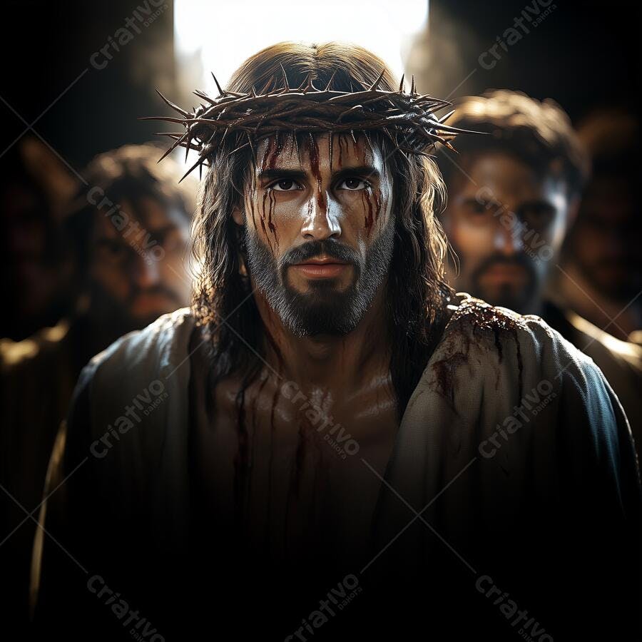 Jesus Cristo com coroa de espinhos e sangue