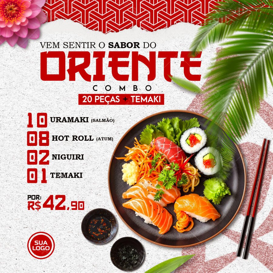 Flyer Combo Oriental de Sushi PSD Editável