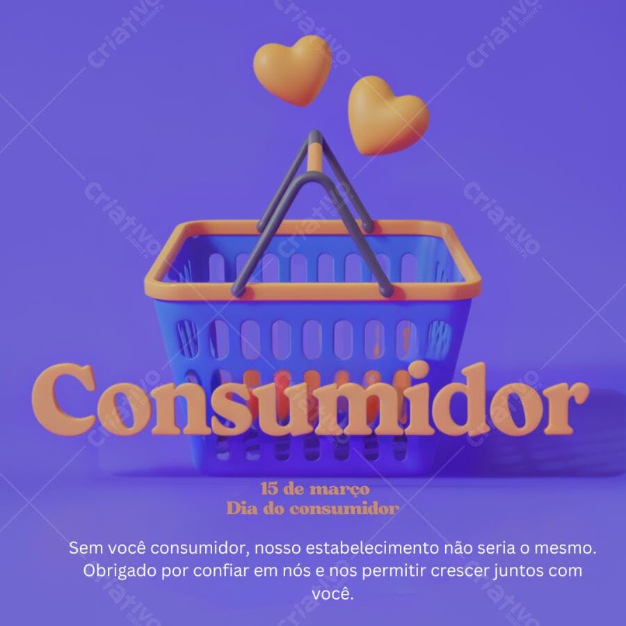 Post Instagram Dia do Consumidor cesta azul e laranja Editável no Canva