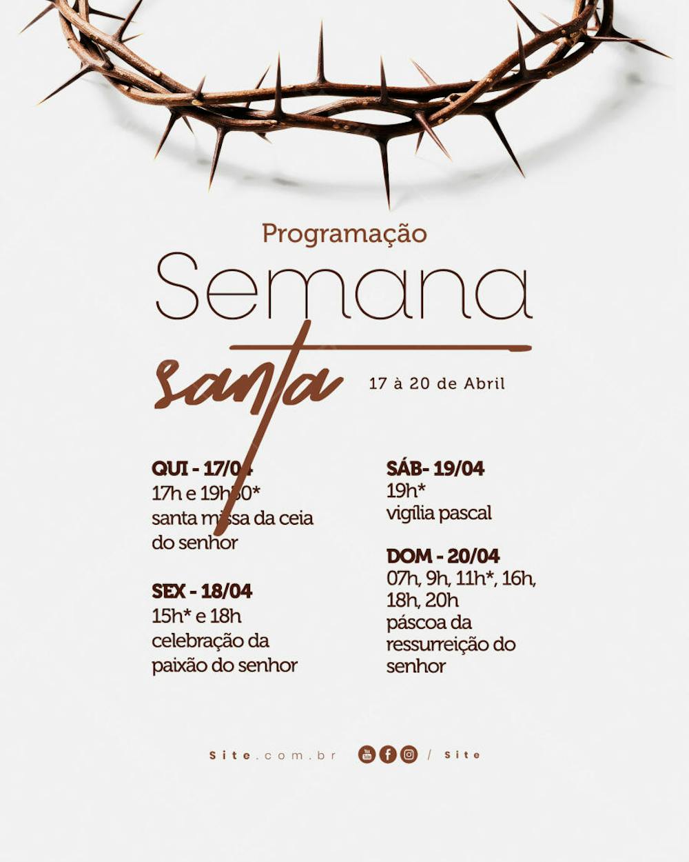Programação Semana Santa Horário calendário Páscoa social media