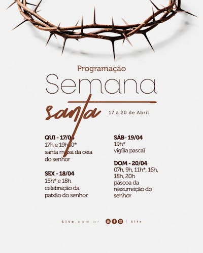 Programação Semana Santa Horário calendário Páscoa social media
