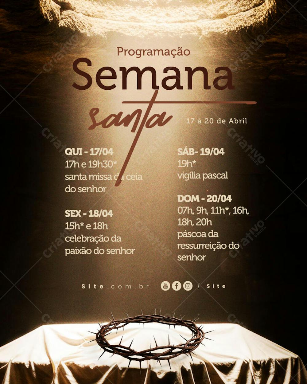 Programação Semana Santa Horário calendário Páscoa social media