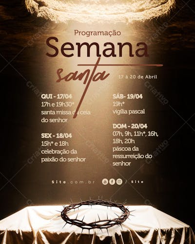 Programação Semana Santa Horário calendário Páscoa social media