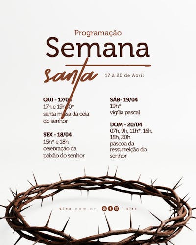 Programação Semana Santa Horário calendário Páscoa social media