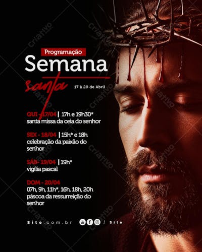 Programação Semana Santa Horário calendário Páscoa social media