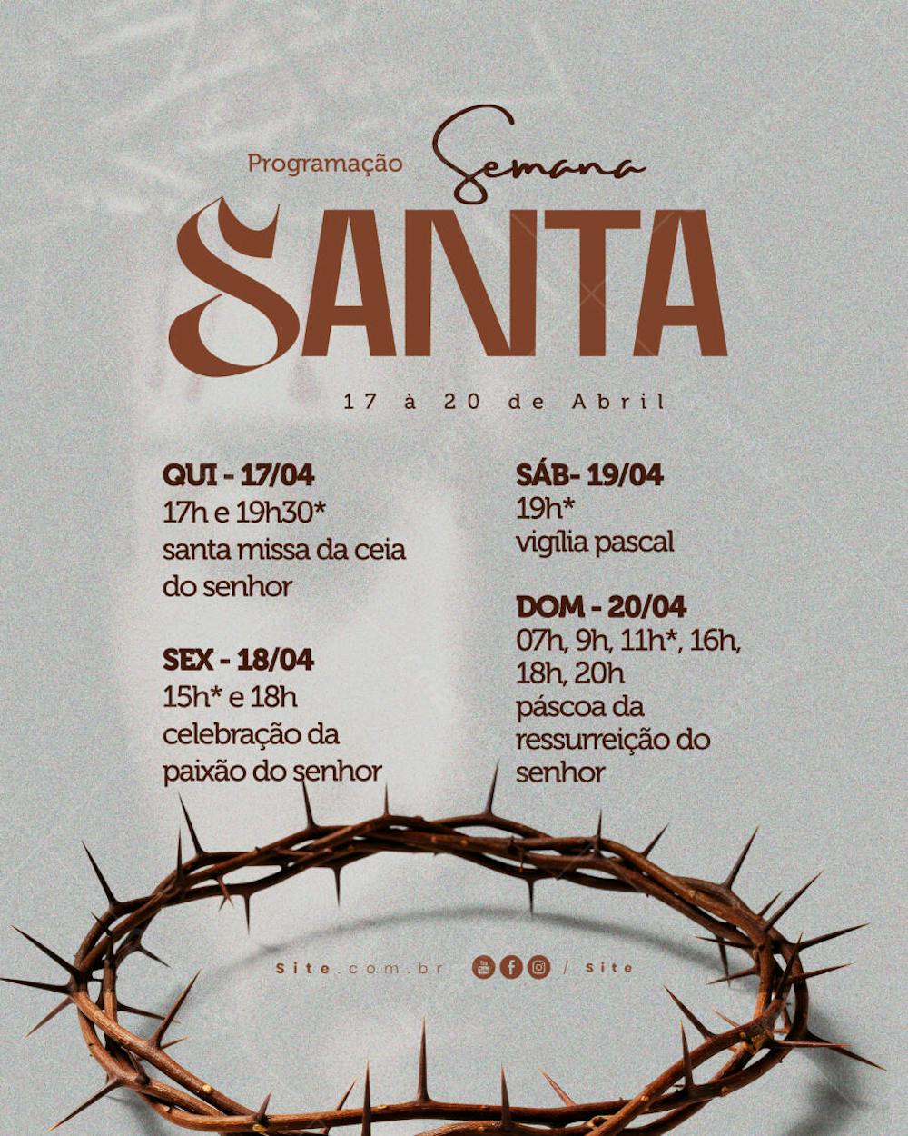 Programação Semana Santa Horário calendário Páscoa social media