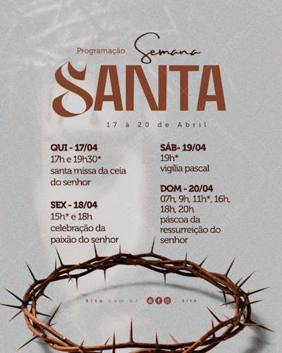 Programação Semana Santa Horário calendário Páscoa social media