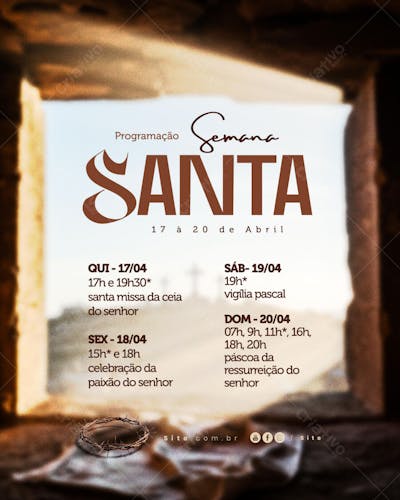 Programação Semana Santa Horário calendário Páscoa social media