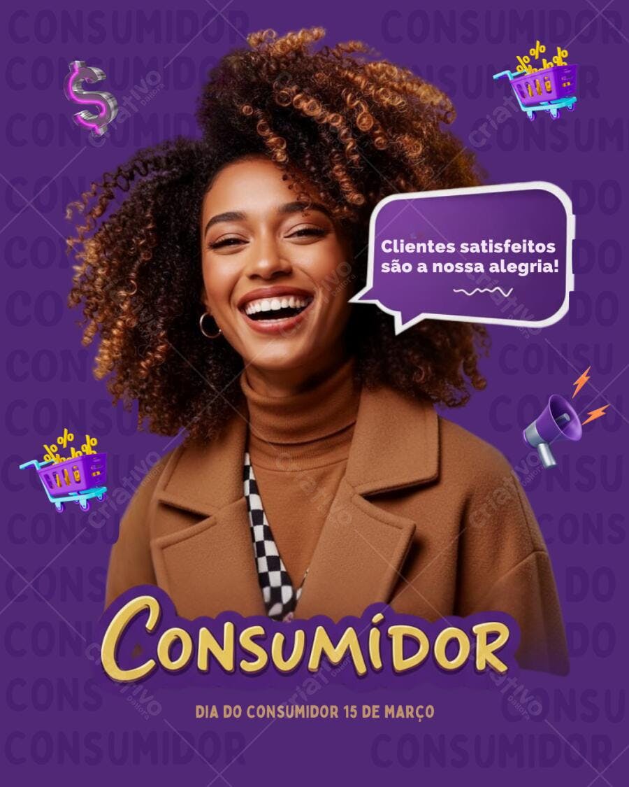 Post Instagram Dia do Consumidor mulher negra roxo e marrom Editável no Canva