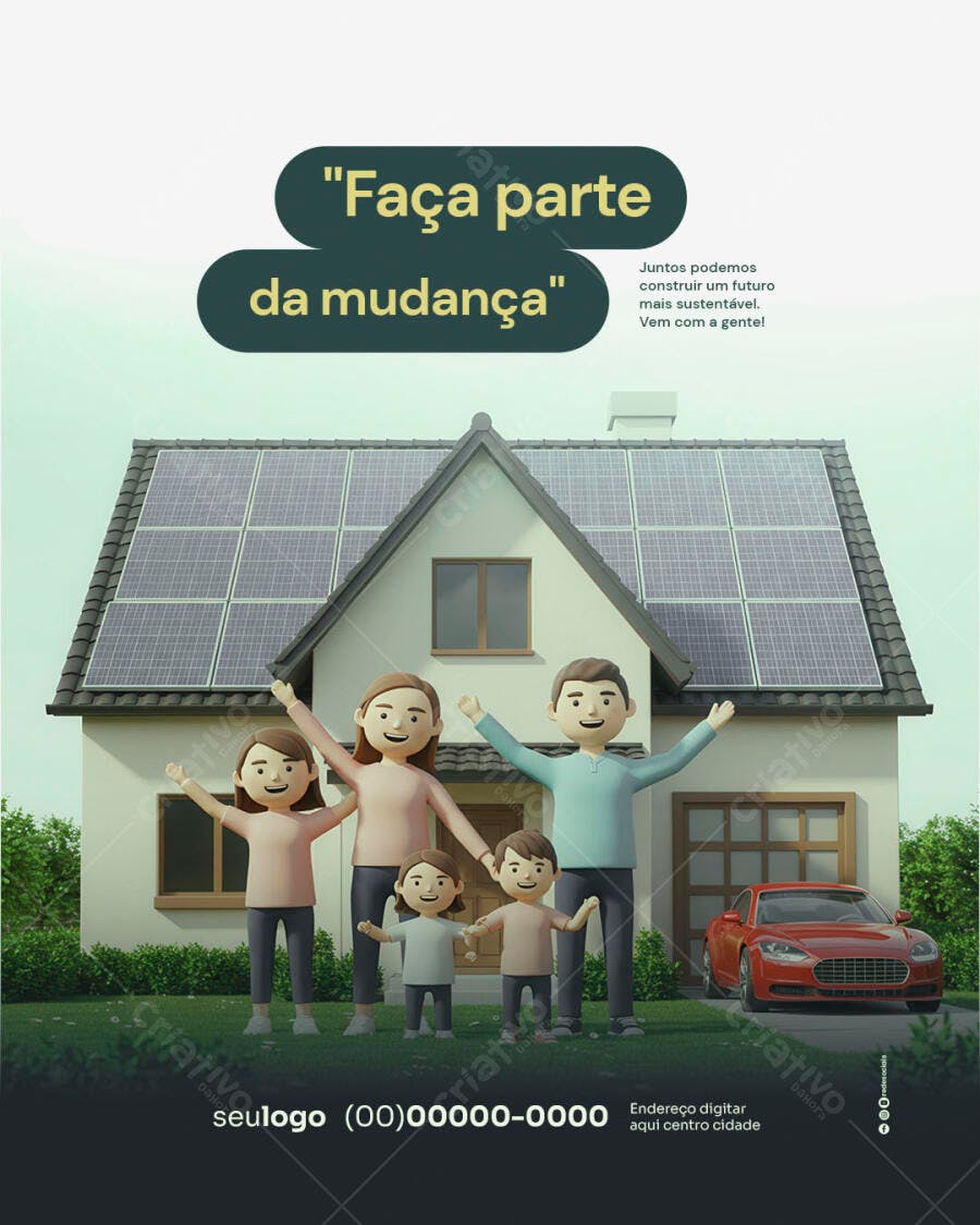 Flyer Família Feliz em Casa Sustentável PSD Editável