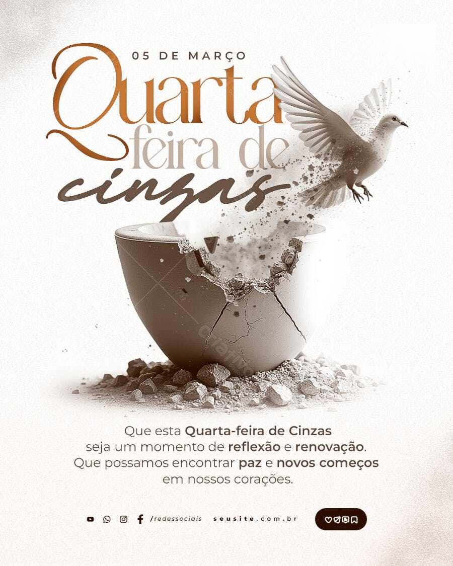 Flyer para Quarta-Feira de Cinzas PSD Editável