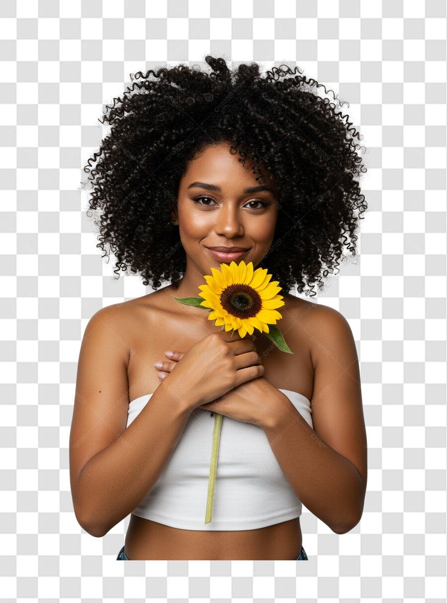 Post Instagram Mulher Negra com Girassol PNG com fundo transparente