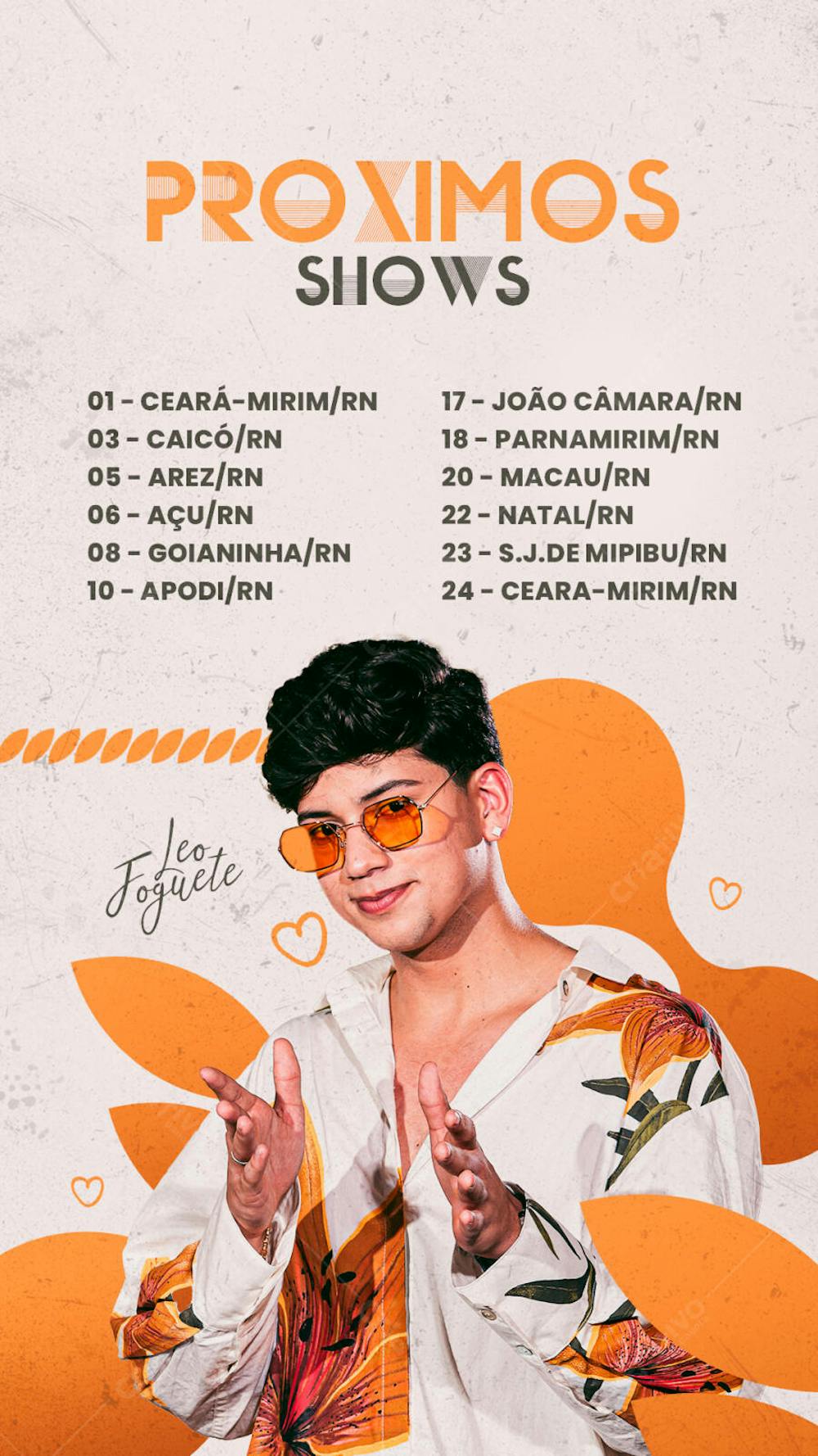 AGENDA DE SHOWS LEO FOGUETE FEED/STORY/CAPA OUTUBE PSD EDITAVEL