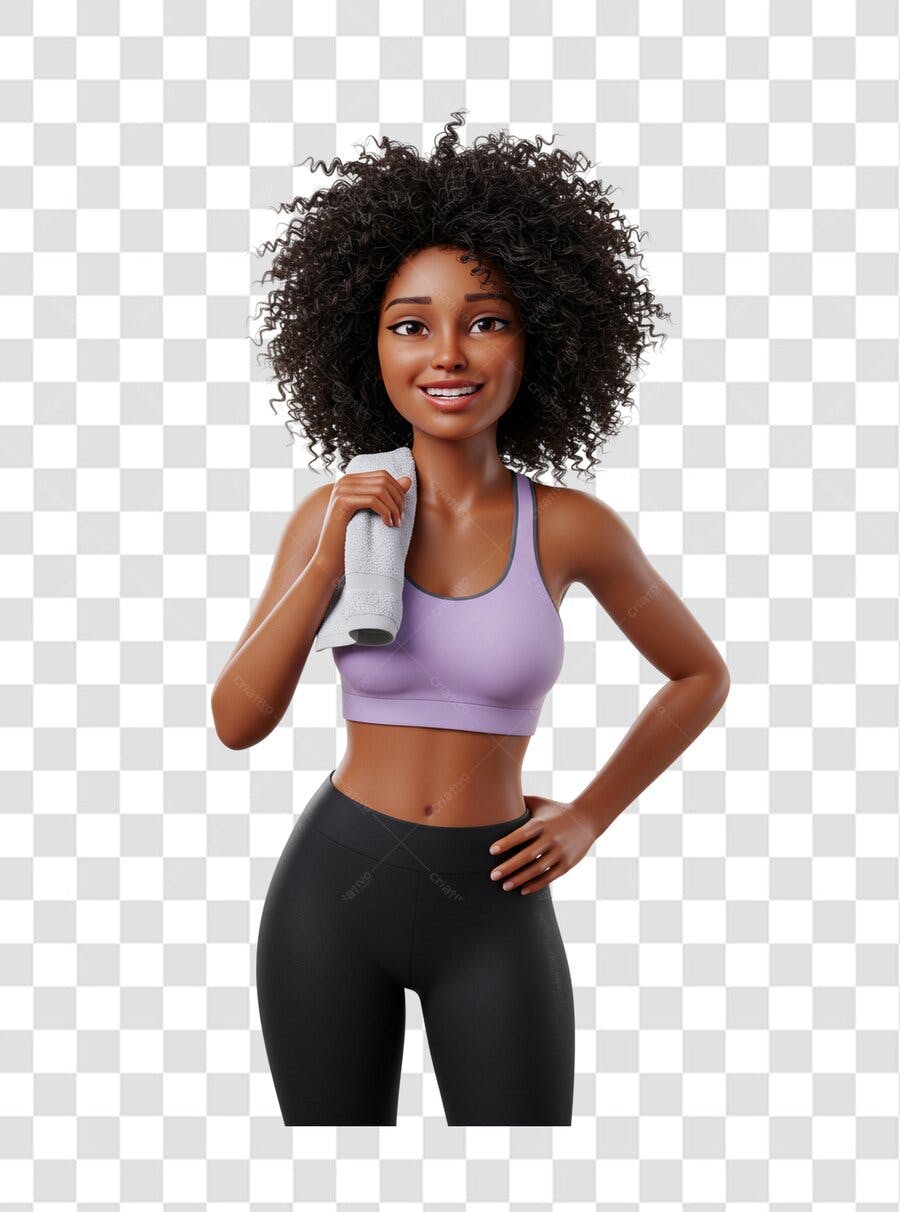 Avatar Fitness Mulher Negra PNG com fundo transparente