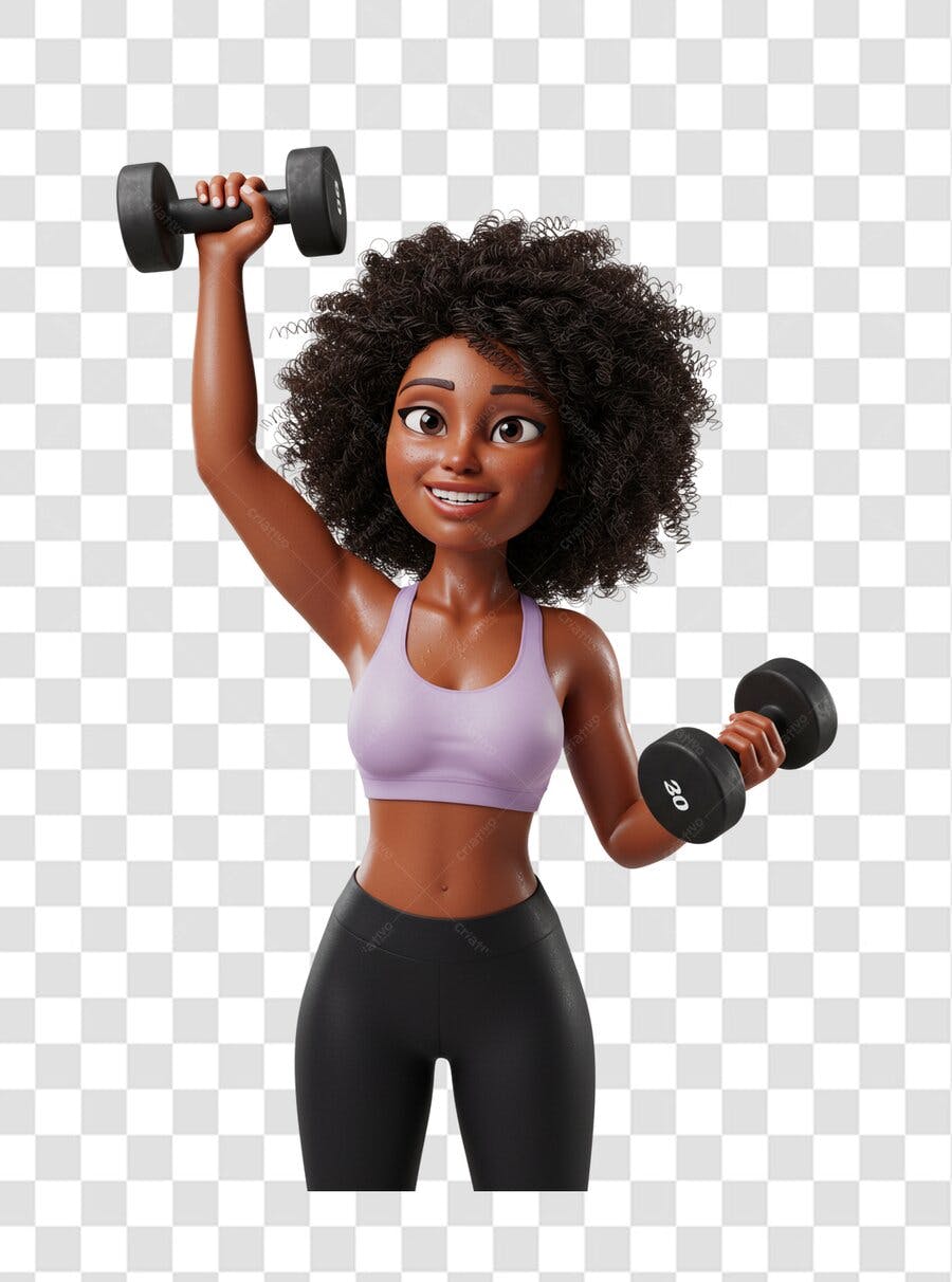 PNG Ilustração Mulher Negra Malhando com Halteres fundo transparente