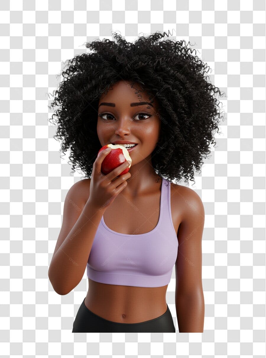 Post Instagram Mulher Negra comendo maçã PNG com fundo transparente