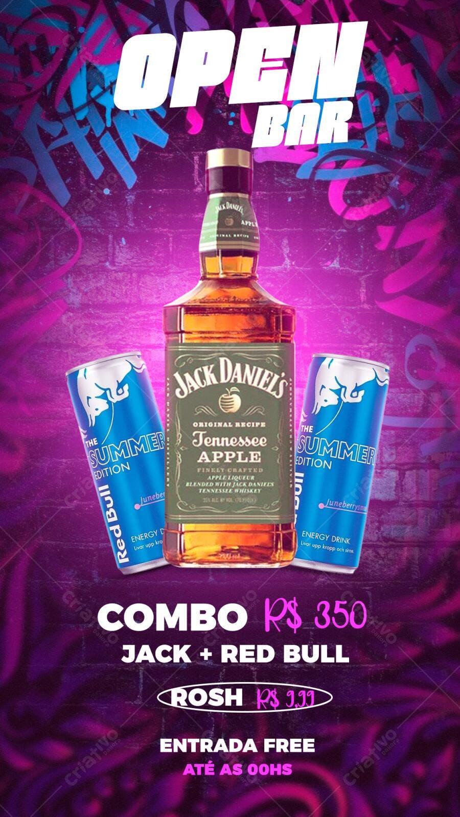 Flyer Open Bar Jack Daniel's e Red Bull PSD Editável