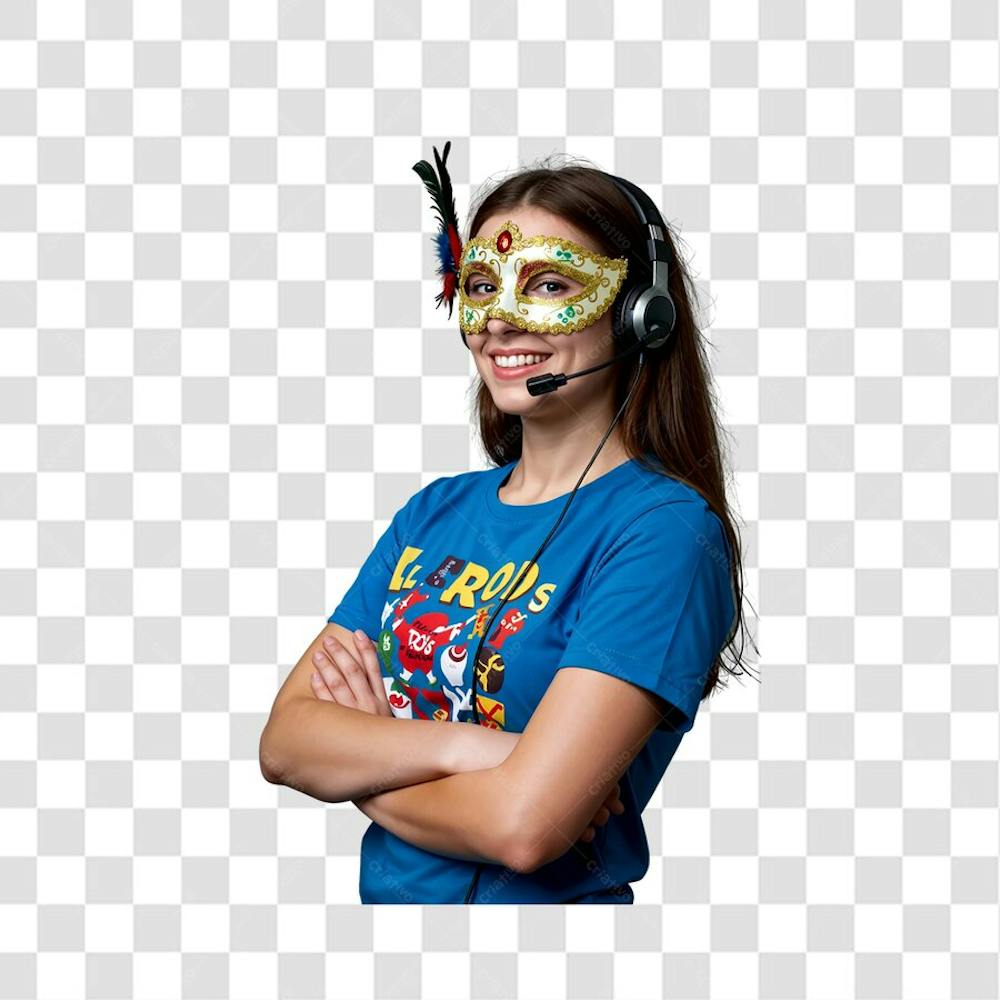 PNG mulher atendente camiseta azul ritmo de carnaval