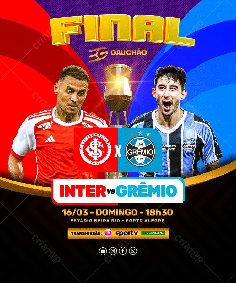 Flyer Final Gauchão Inter x Grêmio 16/03 PSD Editável