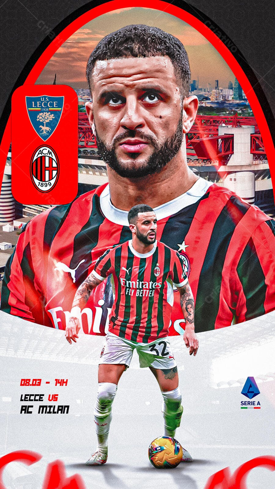 Poster de Futebol para Jogo Lecce x AC Milan PSD Editável