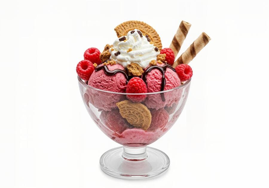 Sorvete de Framboesa com Biscoitos e Chantilly