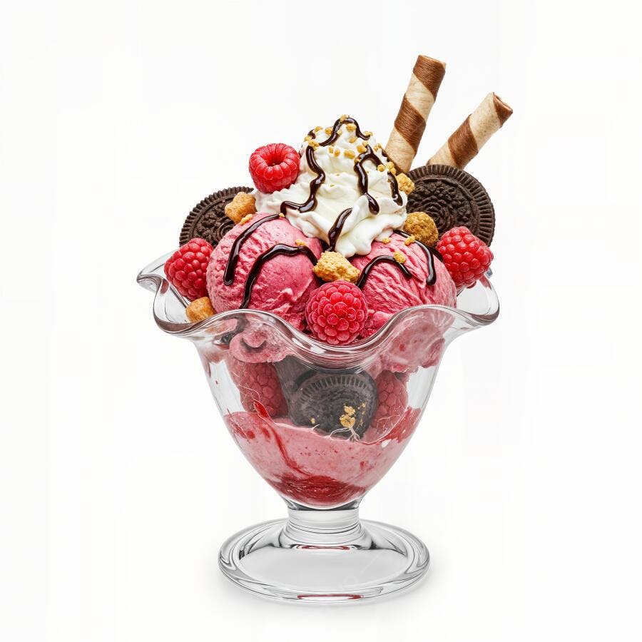 Sobremesa deliciosa Sorvete de framboesa com chantilly