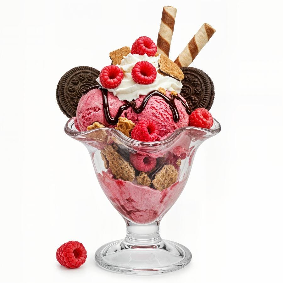 Sobremesa de sorvete de framboesa com chantilly