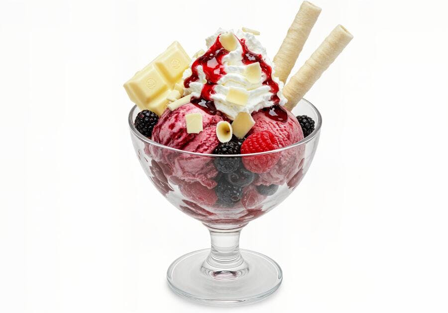 Sorvete de frutas vermelhas com chocolate branco