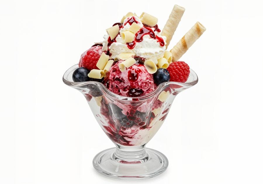 Sobremesa deliciosa com sorvete de frutas vermelhas