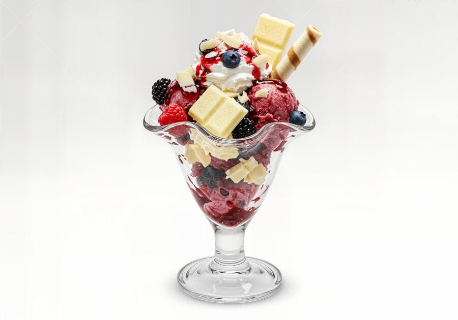 Sorvete de frutas vermelhas com chocolate branco