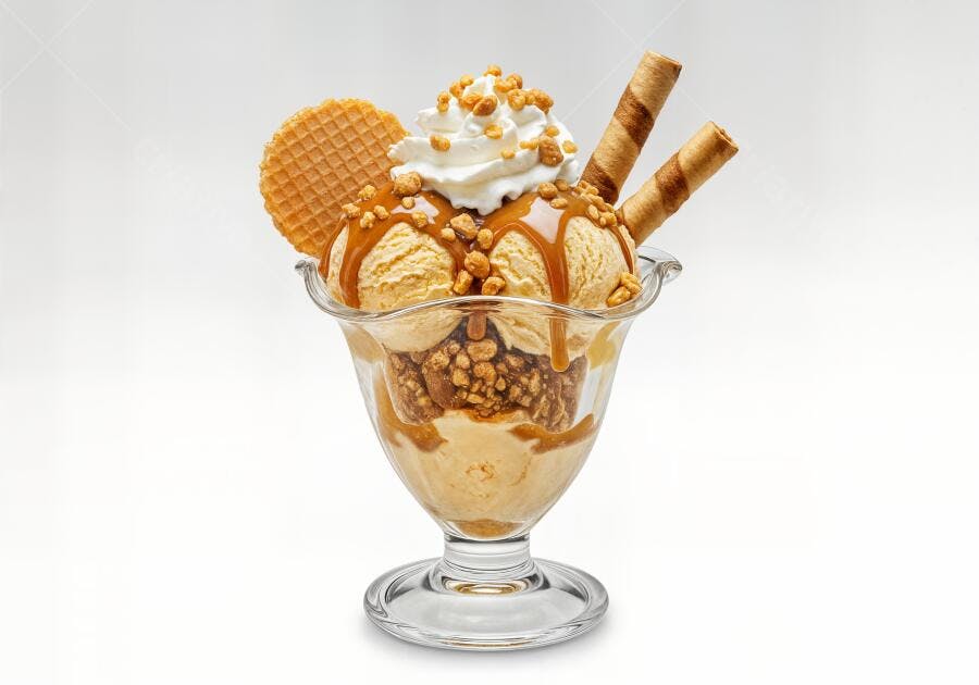 Sorvete com Calda de Caramelo e Wafer