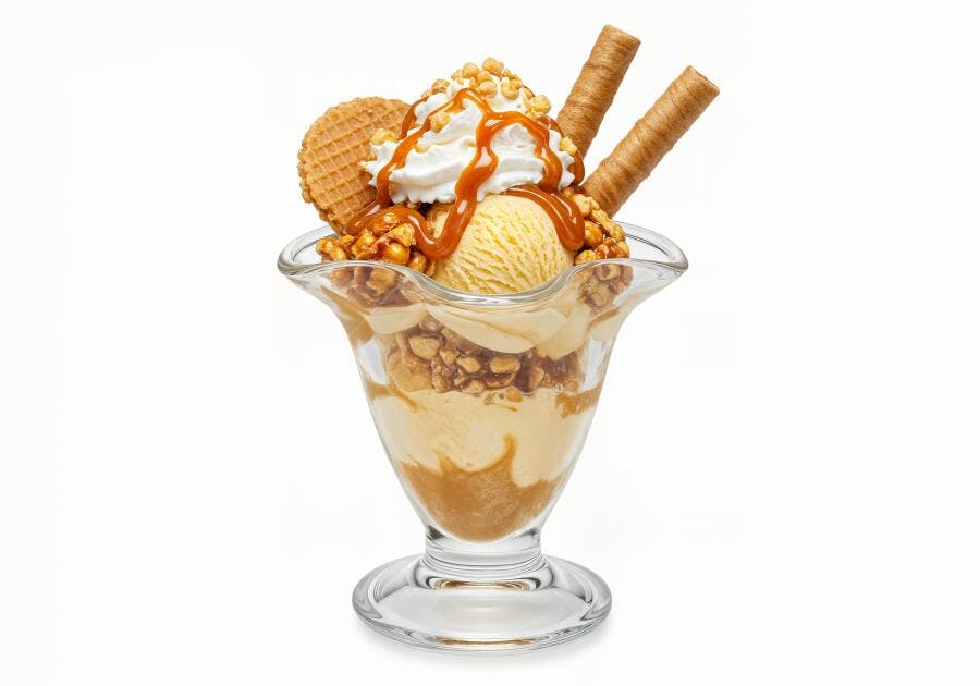 Sobremesa cremosa com caramelo e flocos
