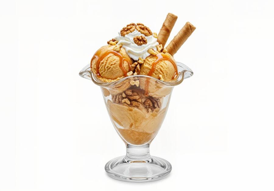 Sorvete de Doce de Leite com Nozes e Chantilly