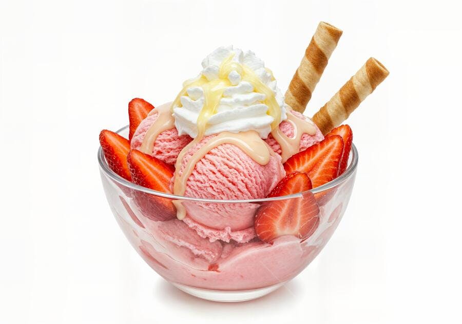 Sorvete de Morango com Chantilly e Wafer