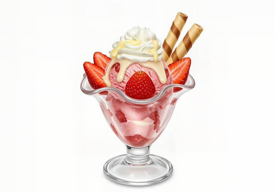 Sorvete de Morango com Chantilly e Waffles
