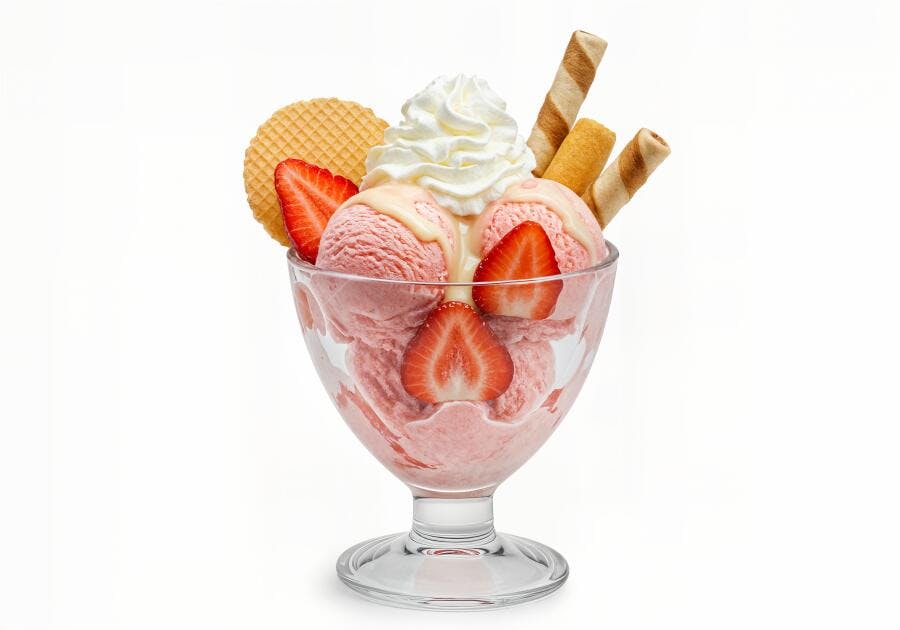 Sorvete de Morango com Chantilly e Wafer