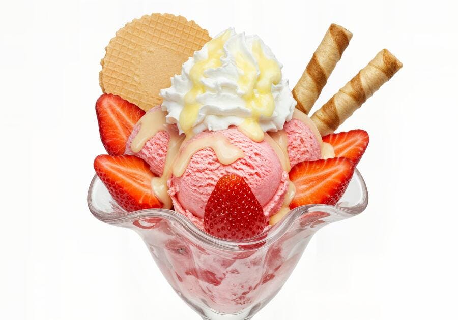 Sorvete de Morango com Chantilly e Wafer