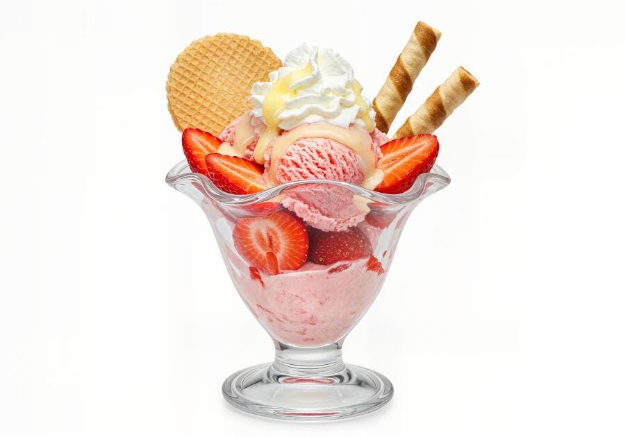 Sorvete de Morango com Chantilly e Waffles