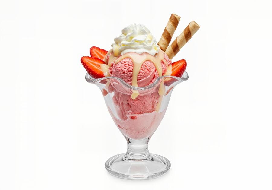 Sorvete de Morango com Chantilly e Wafer