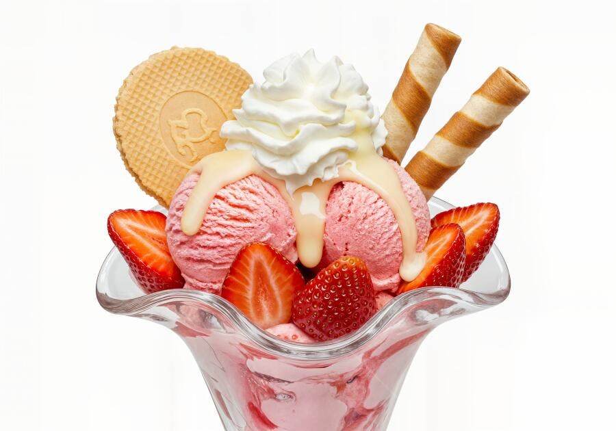 Sobremesa deliciosa morango sorvete chantilly