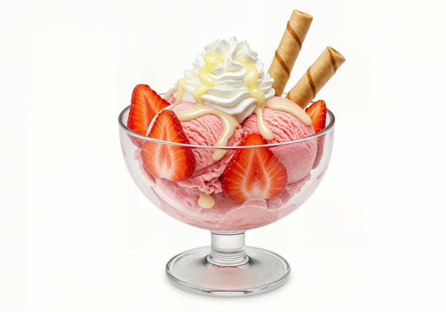 Sorvete de Morango com Chantilly e Wafer